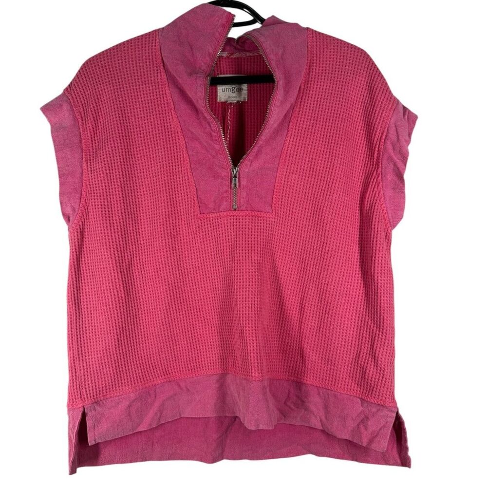 NWOT Umgee Pink Waffle Knit Top Womens Sz M Boho Feminine Short Sleeve
